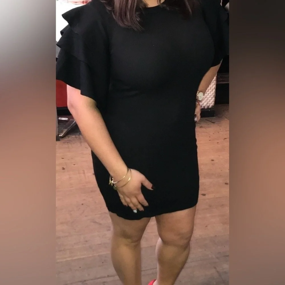 Stylish Black Ruffle Sleeve Dress - Picture 3 of 3